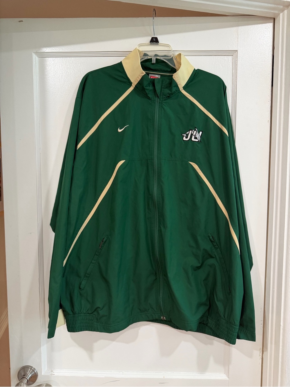 Nike Men’s Green Windbreaker Jacket with Cream Trim Jacksonville university